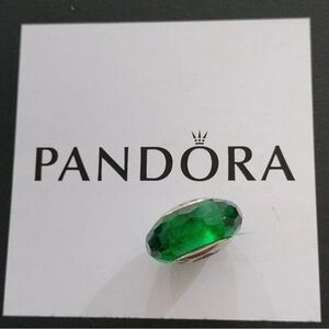 Pandora silver and emerald green faceted Murano Charm (retired)